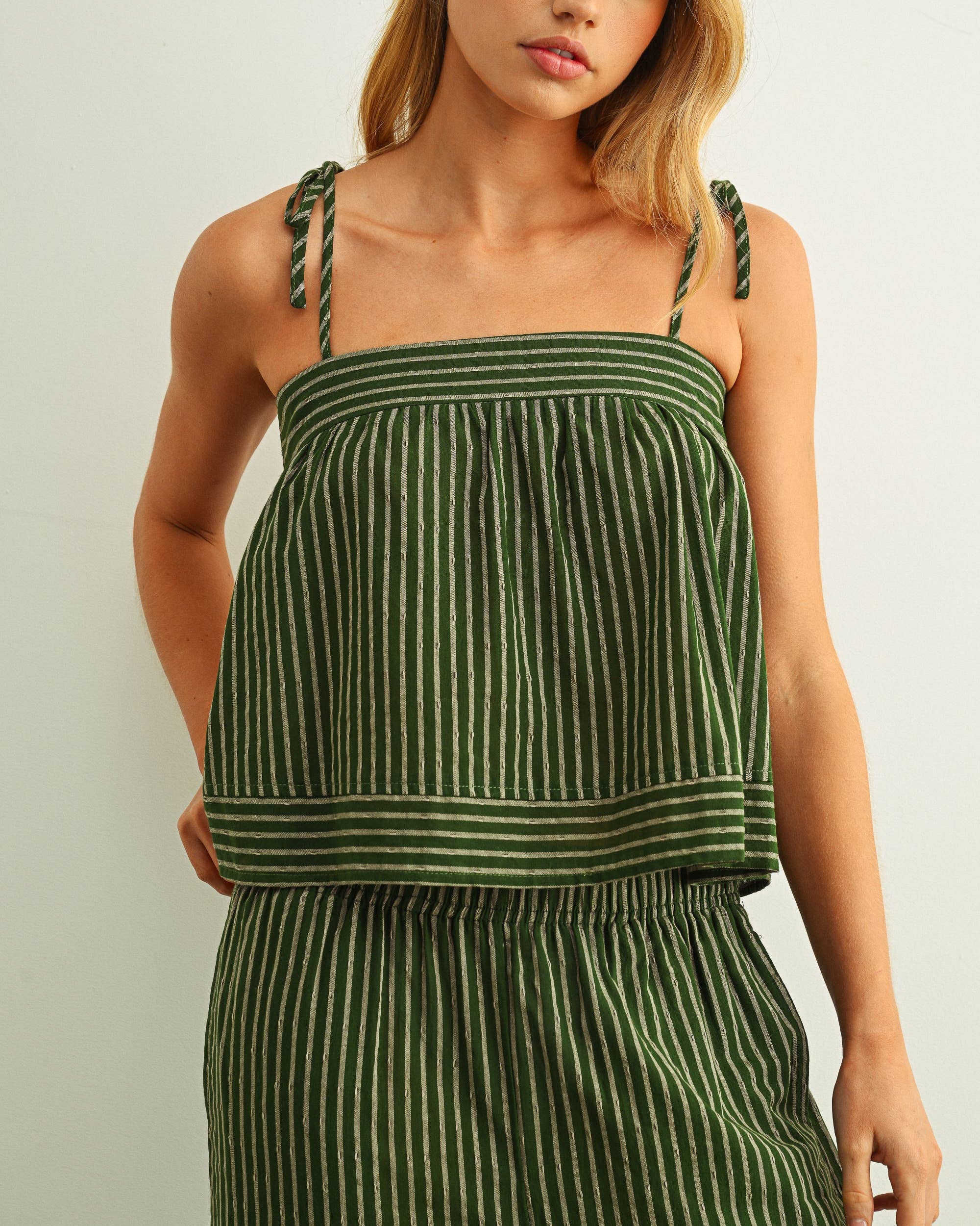 Striped Spaghetti Strap Top in Green