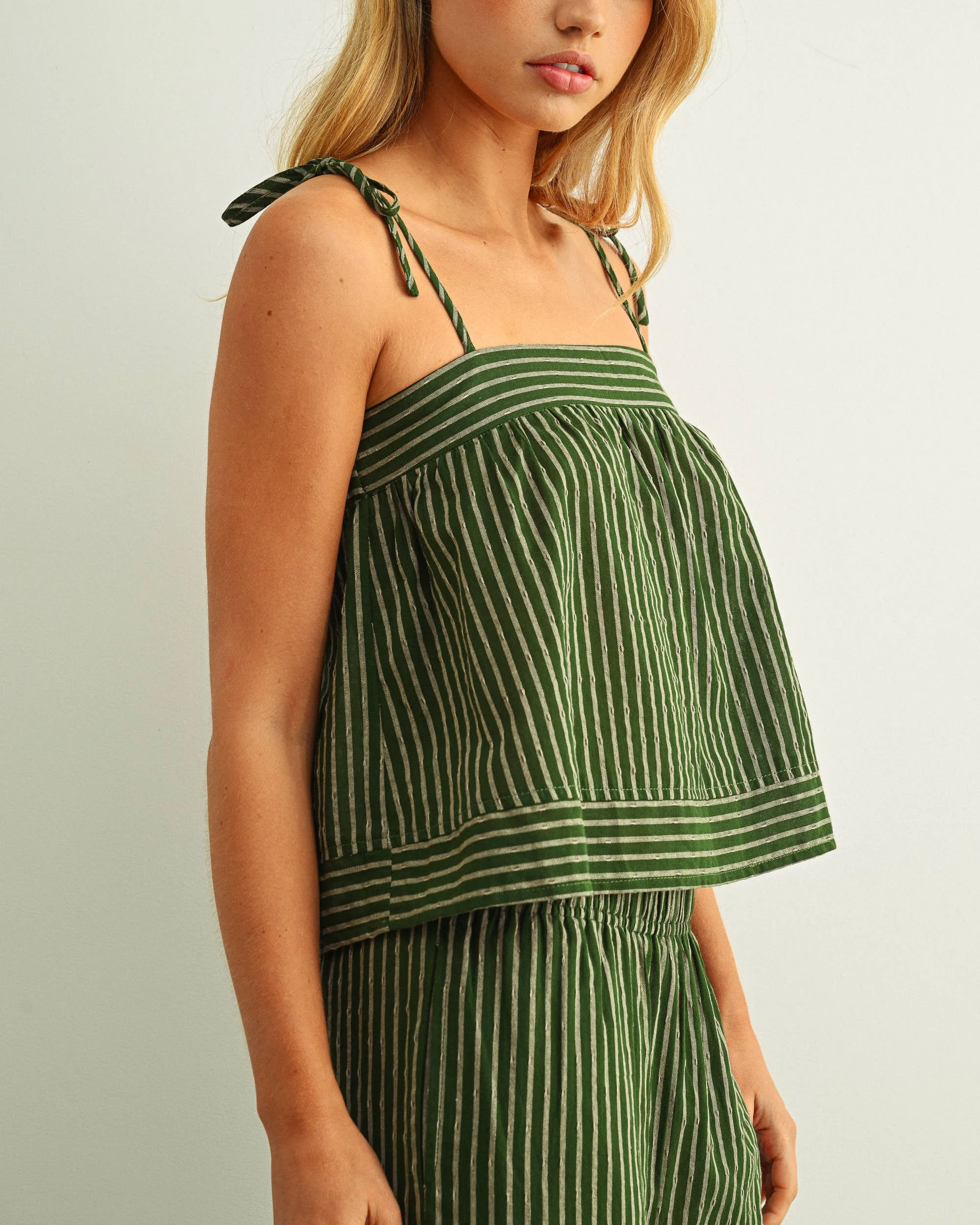 Striped Spaghetti Strap Top in Green - Image 2