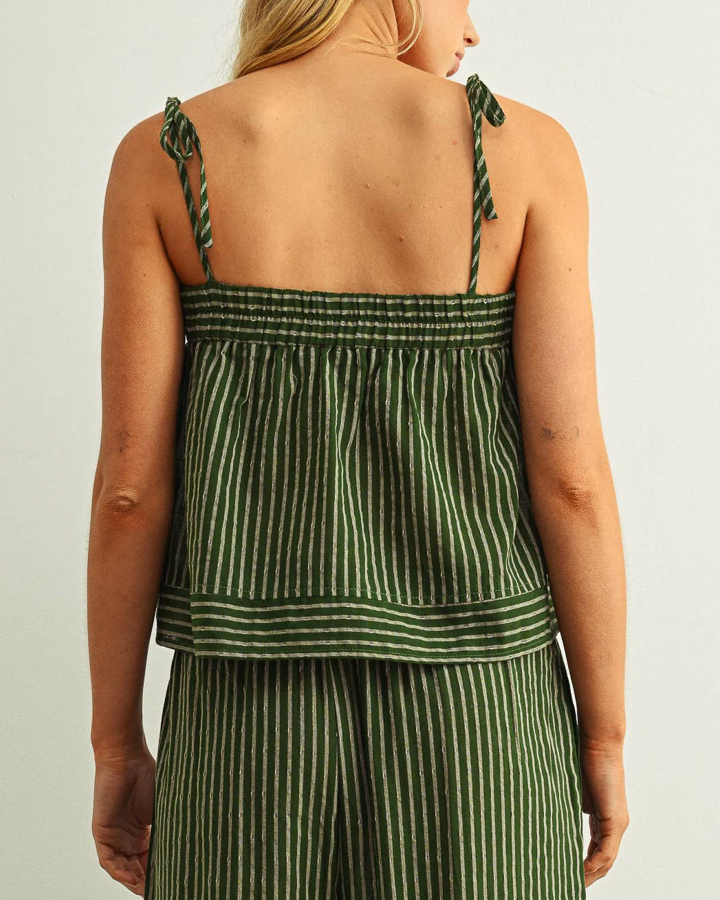 Striped Spaghetti Strap Top in Green - Image 3