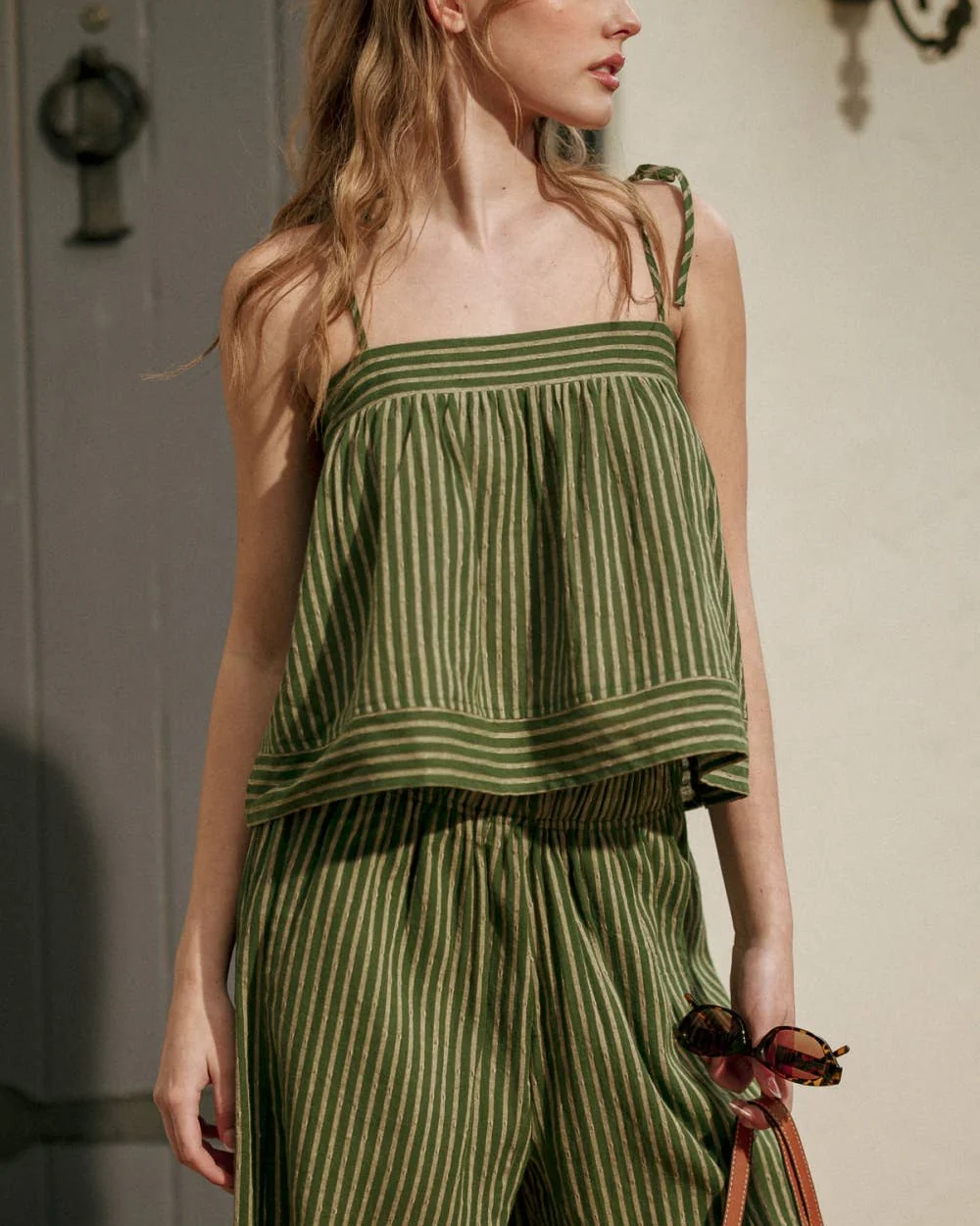 Striped Spaghetti Strap Top in Green - Image 6